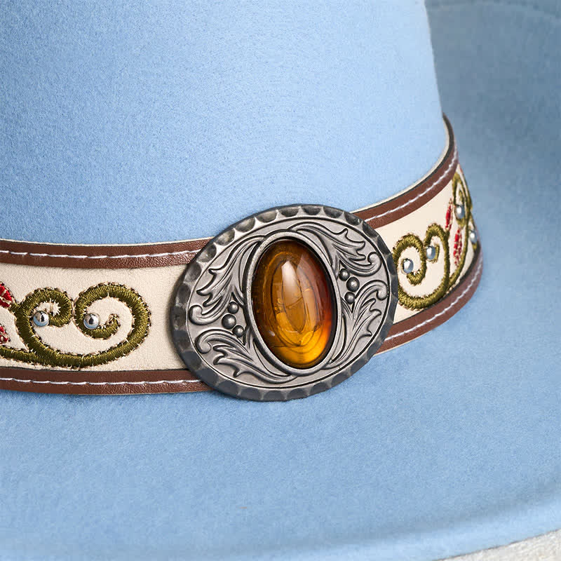 Chapeau de cowboy pour homme avec bord brodé de fleurs et ceinture rubis - image 2