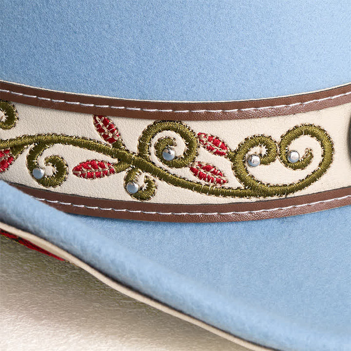 Chapeau de cowboy pour homme avec bord brodé de fleurs et ceinture rubis - image 3