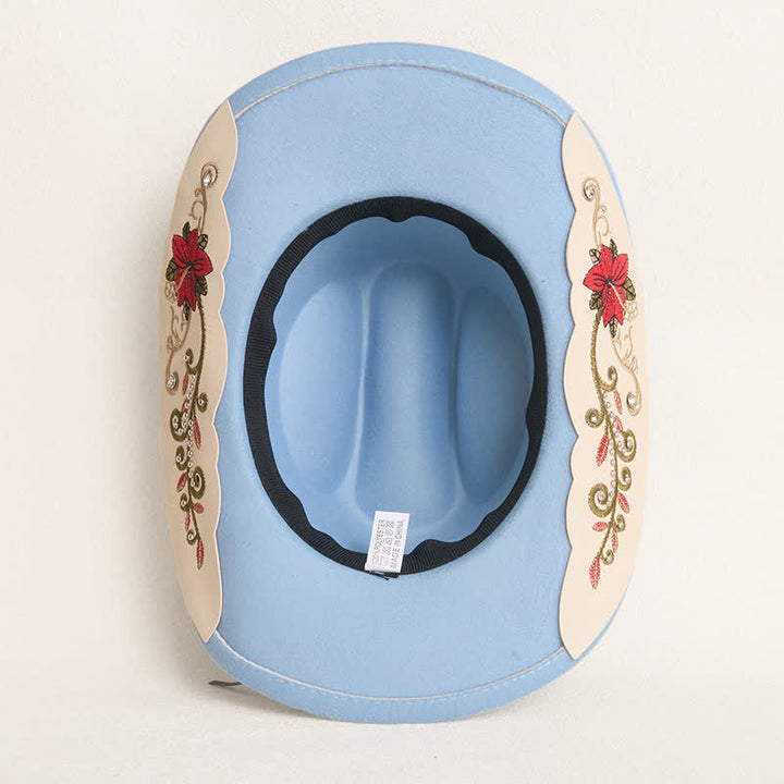 Chapeau de cowboy pour homme avec bord brodé de fleurs et ceinture rubis - image 8