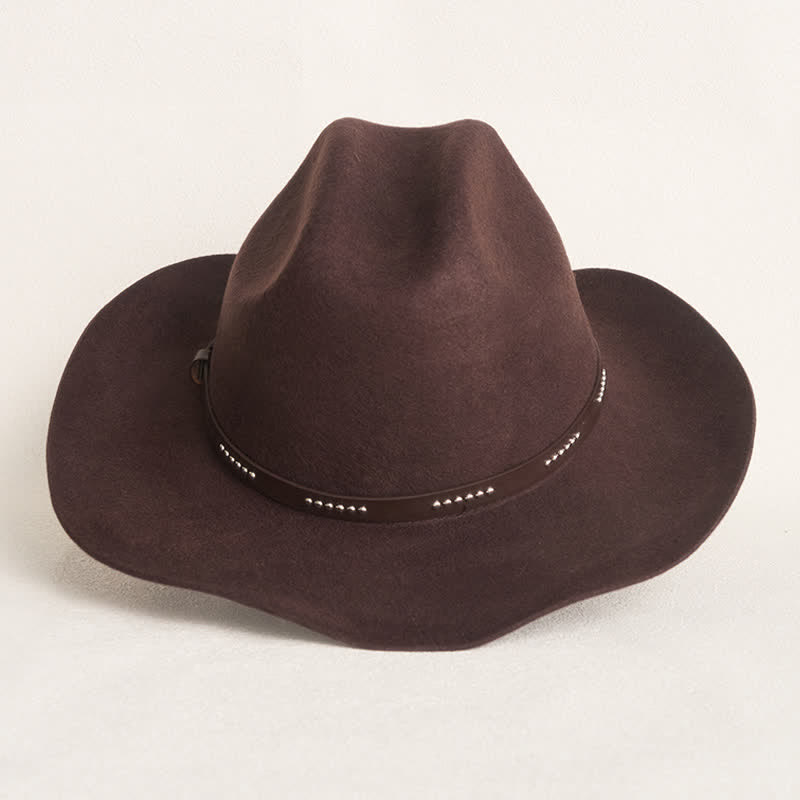 Chapeau de cowboy à large bord simple de couleur café unie - image 5
