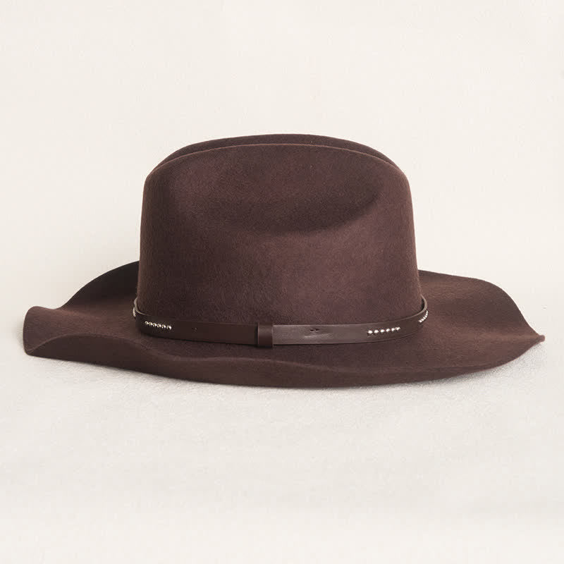 Chapeau de cowboy à large bord simple de couleur café unie - image 4