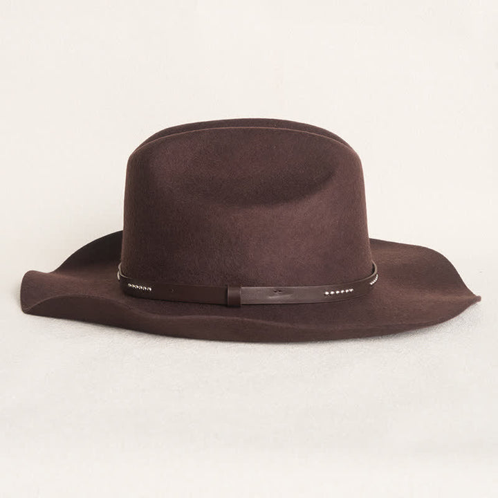 Chapeau de cowboy à large bord simple de couleur café unie - image 4