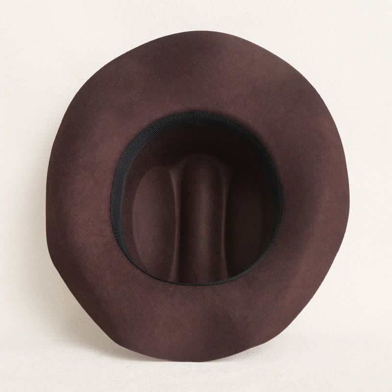 Chapeau de cowboy à large bord simple de couleur café unie - image 7