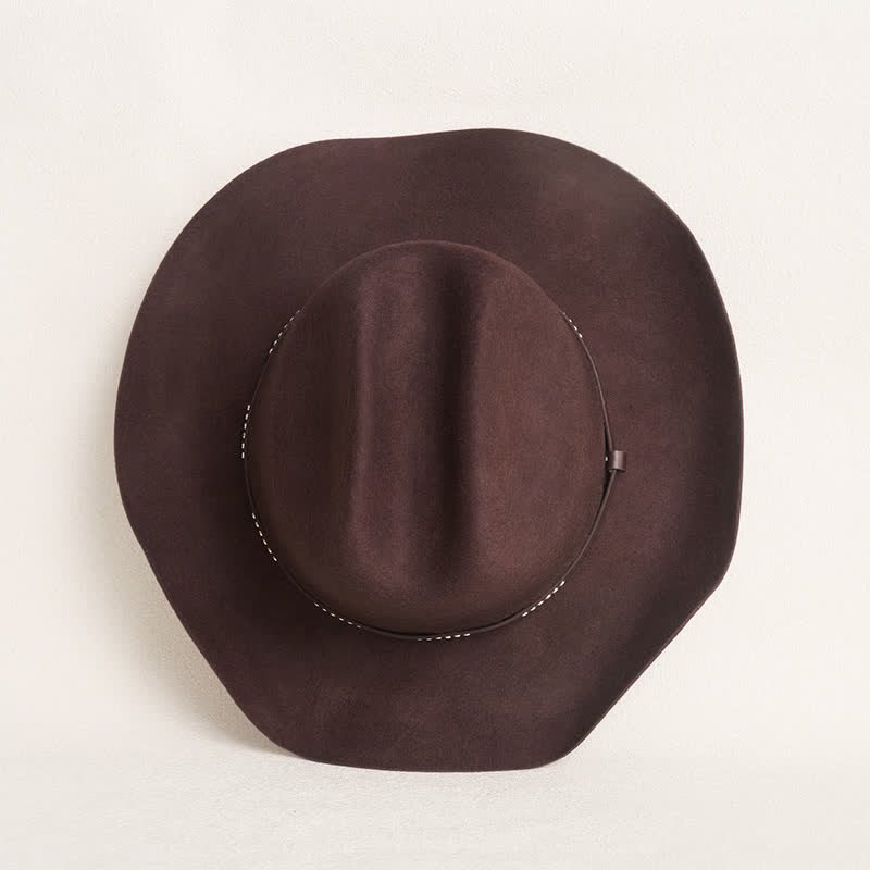 Chapeau de cowboy à large bord simple de couleur café unie - image 6