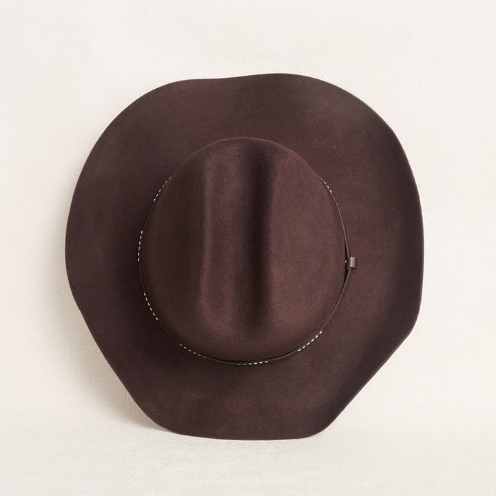 Chapeau de cowboy à large bord simple de couleur café unie - image 6
