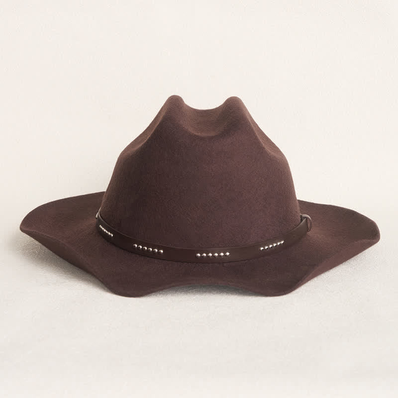 Chapeau de cowboy à large bord simple de couleur café unie - image 1