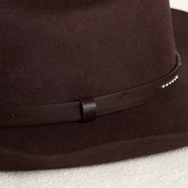 Chapeau de cowboy à large bord simple de couleur café unie - image 3