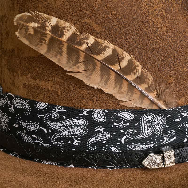 Chapeau de cowboy en laine et plumes avec lanières en cuir et cachemire - image 2