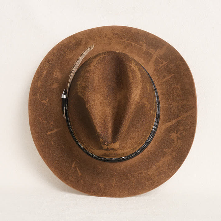 Chapeau de cowboy en laine et plumes avec lanières en cuir et cachemire - image 6
