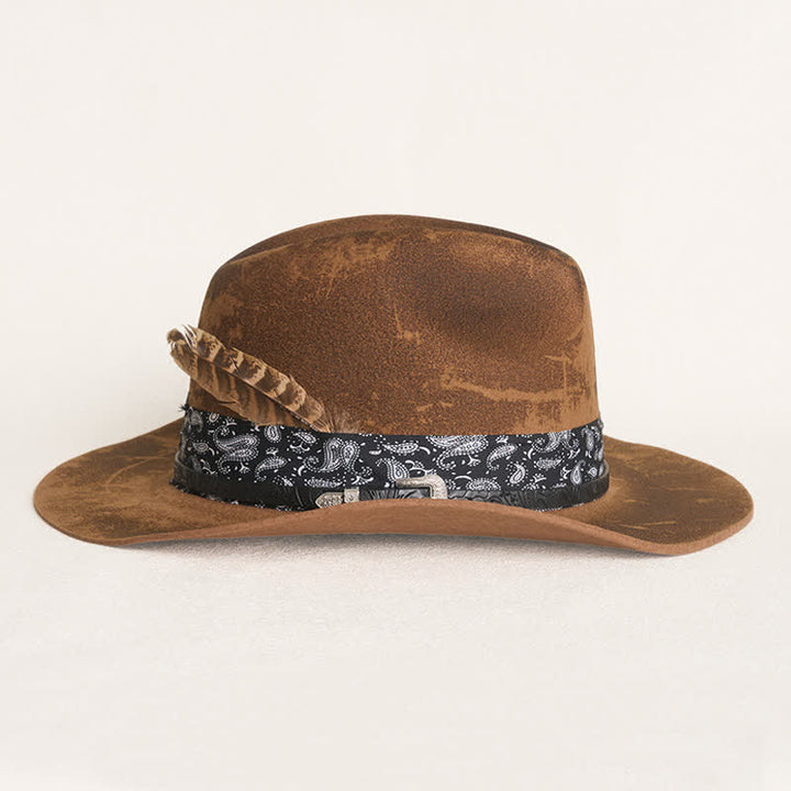 Chapeau de cowboy en laine et plumes avec lanières en cuir et cachemire - image 4
