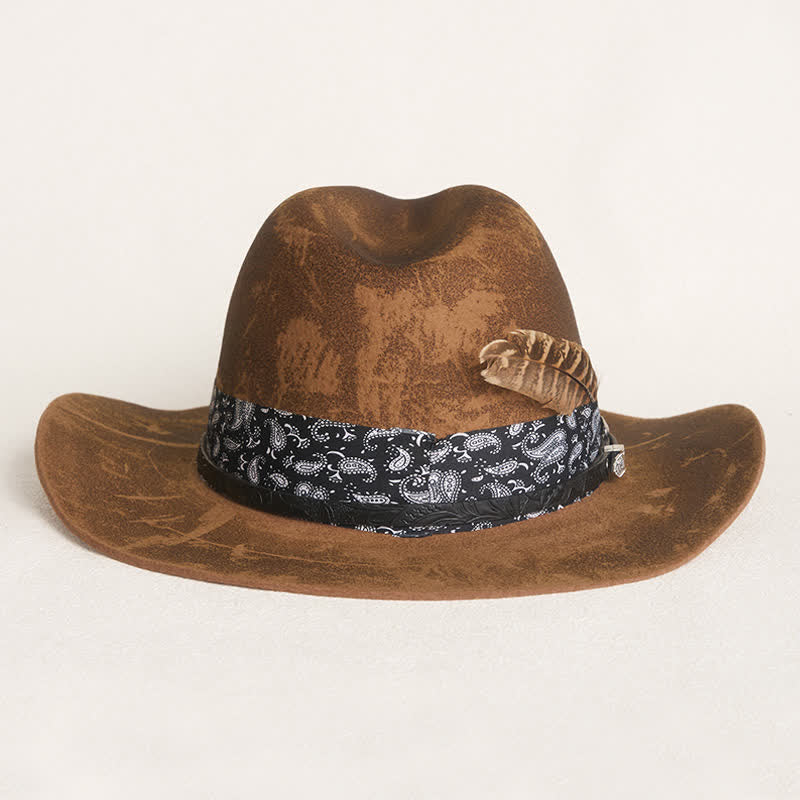 Chapeau de cowboy en laine et plumes avec lanières en cuir et cachemire - image 1