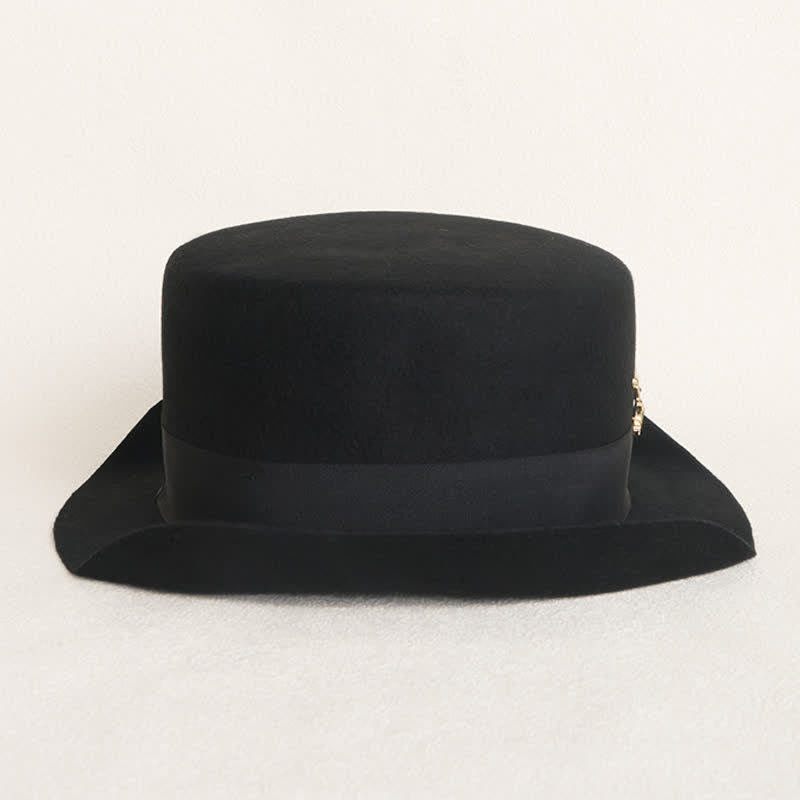 Chapeau de cowboy en laine à dessus plat avec décor de cavalerie dorée - image 3