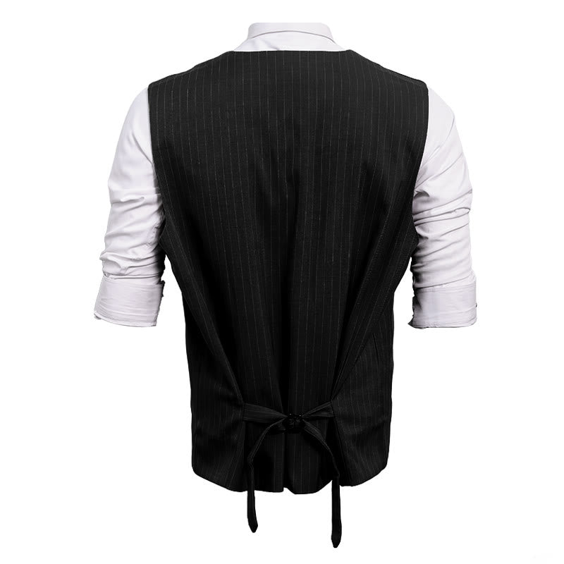 Gilet de costume homme à rayures fines et poches multiples - image 7