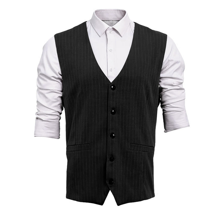 Gilet de costume homme à rayures fines et poches multiples - Noir - 2XL - image 6