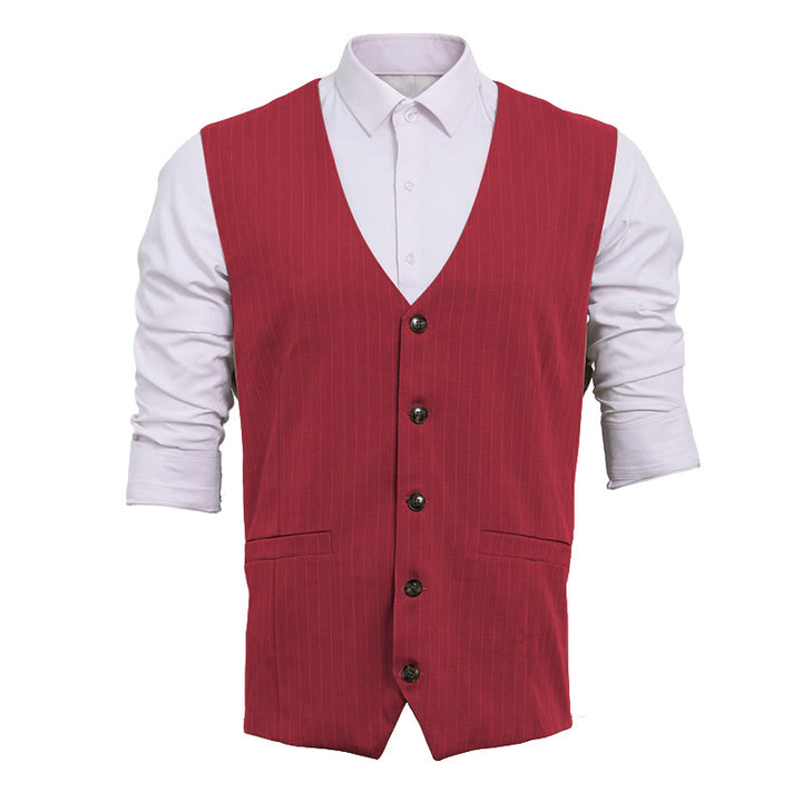 Gilet de costume homme à rayures fines et poches multiples - Rouge - 2XL - image 4