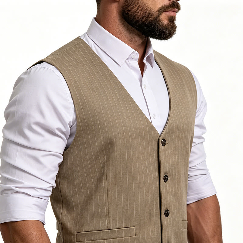 Gilet de costume homme à rayures fines et poches multiples - image 2
