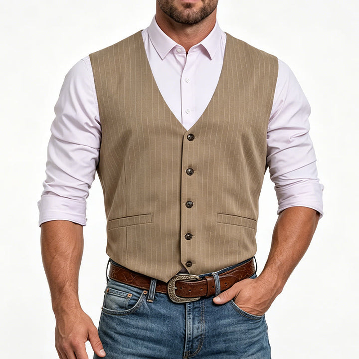 Gilet de costume homme à rayures fines et poches multiples - image 1
