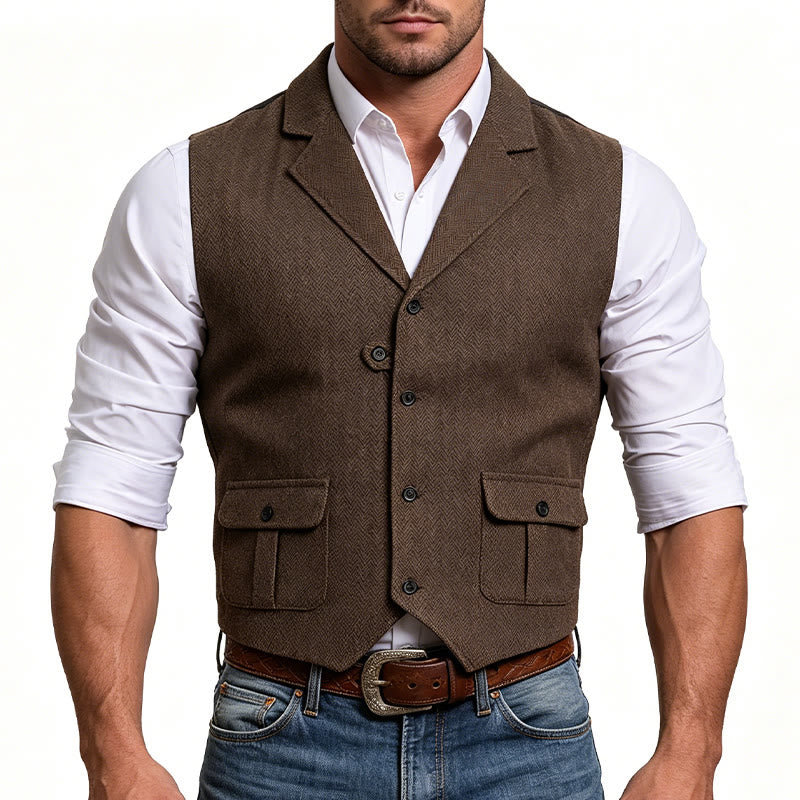 Gilet habillé pour homme avec col à revers et poches à rabat - image 1