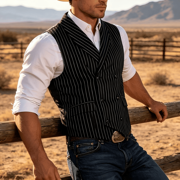 Gilet habillé rayé coupe ajustée pour homme - Noir - 3XL - image 0