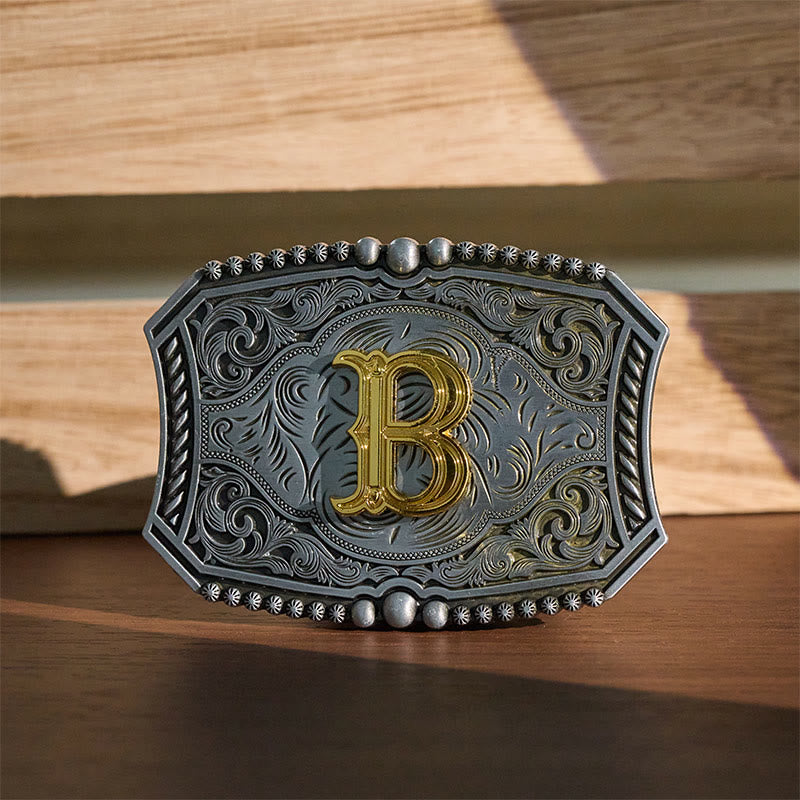 Ceinture en cuir carrée vintage avec initiale et boucle à faire soi-même - B - Sans ceinture - image 0