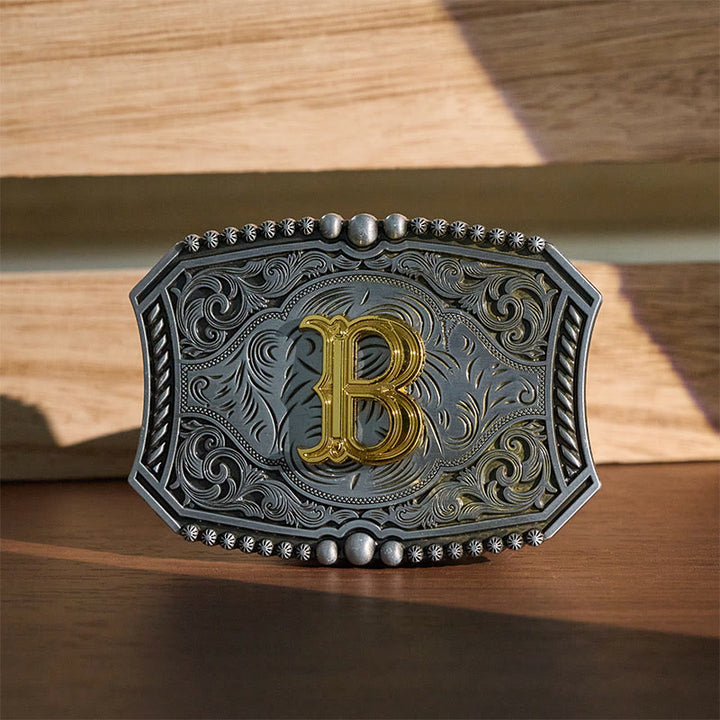 Ceinture en cuir carrée vintage avec initiale et boucle à faire soi-même - B - Sans ceinture - image 0