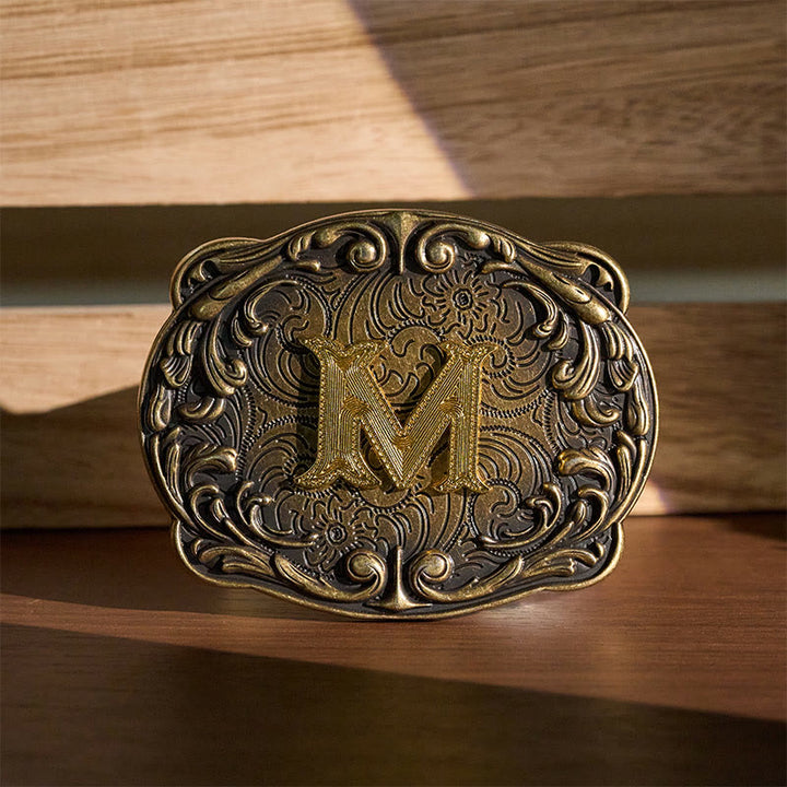 Ceinture en cuir style western rétro avec boucle initiale et motif totem rétro - M - Sans ceinture - image 0