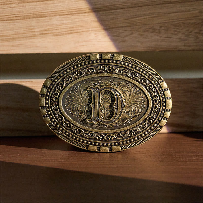 Ceinture en cuir avec boucle ovale western gravée avec initiale et initiale (à faire soi-même) - D - Sans ceinture - image 0