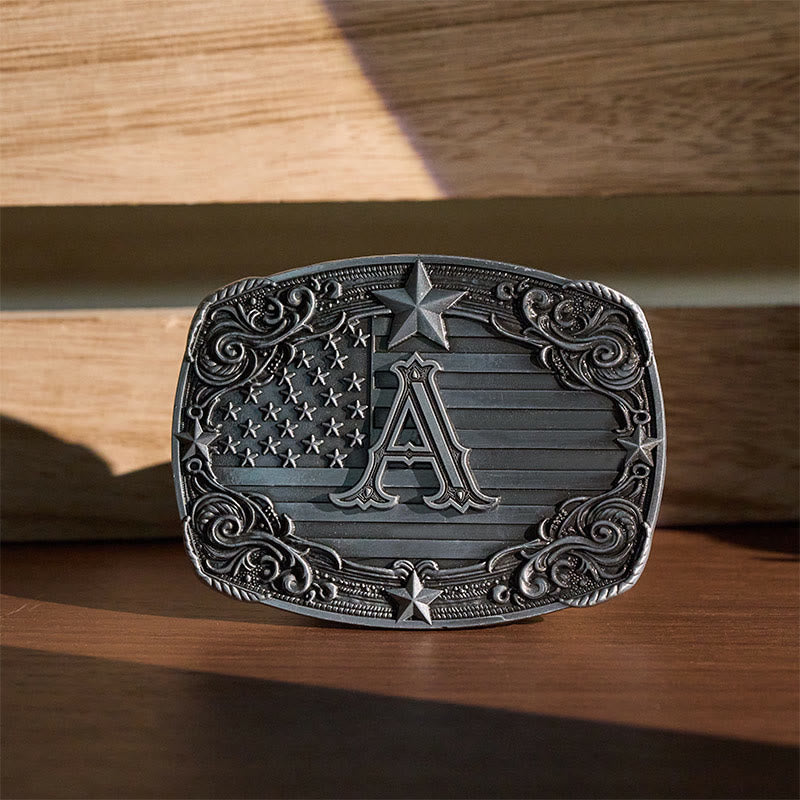 Ceinture en cuir avec boucle personnalisée et initiales, drapeau Western Star, motif lettre, à l'effigie du drapeau. - UN - Sans ceinture - image 0