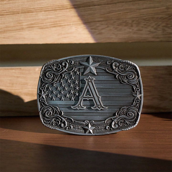 Ceinture en cuir avec boucle personnalisée et initiales, drapeau Western Star, motif lettre, à l'effigie du drapeau. - UN - Sans ceinture - image 0