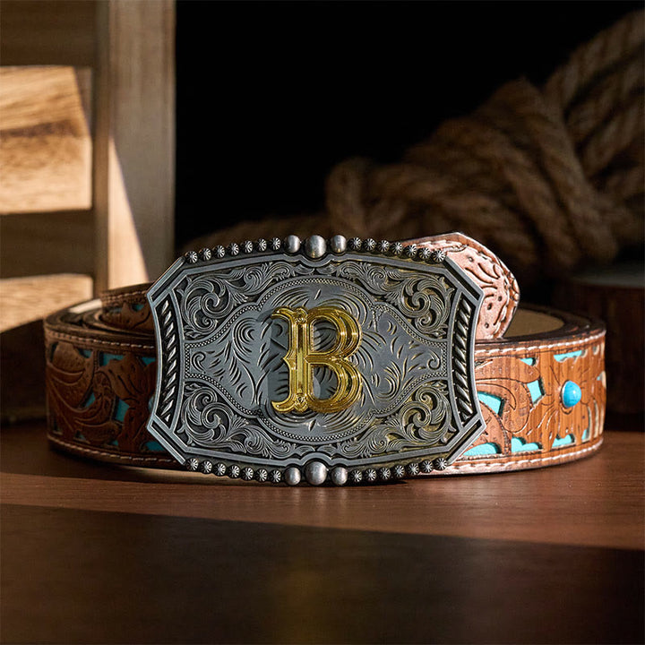 Ceinture en cuir carrée vintage avec initiale et boucle à faire soi-même - image 2