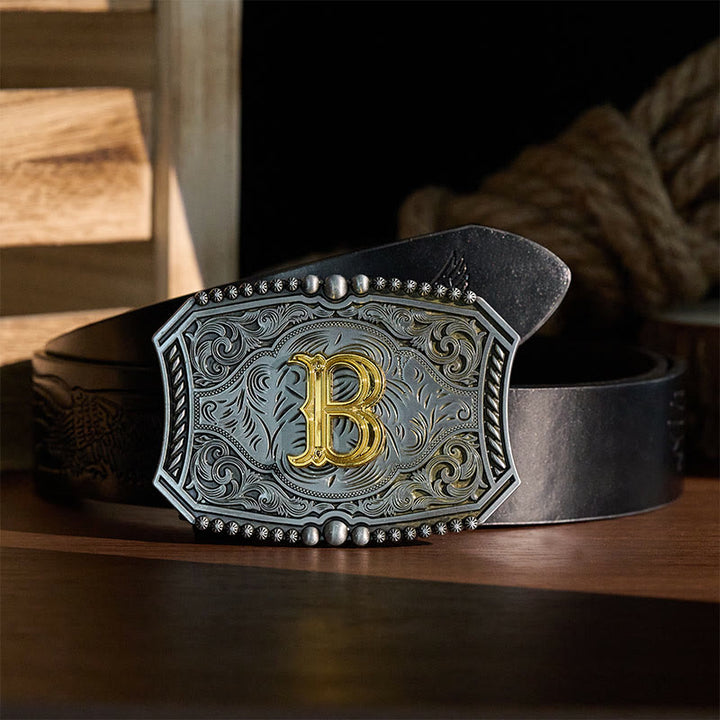 Ceinture en cuir carrée vintage avec initiale et boucle à faire soi-même - image 1