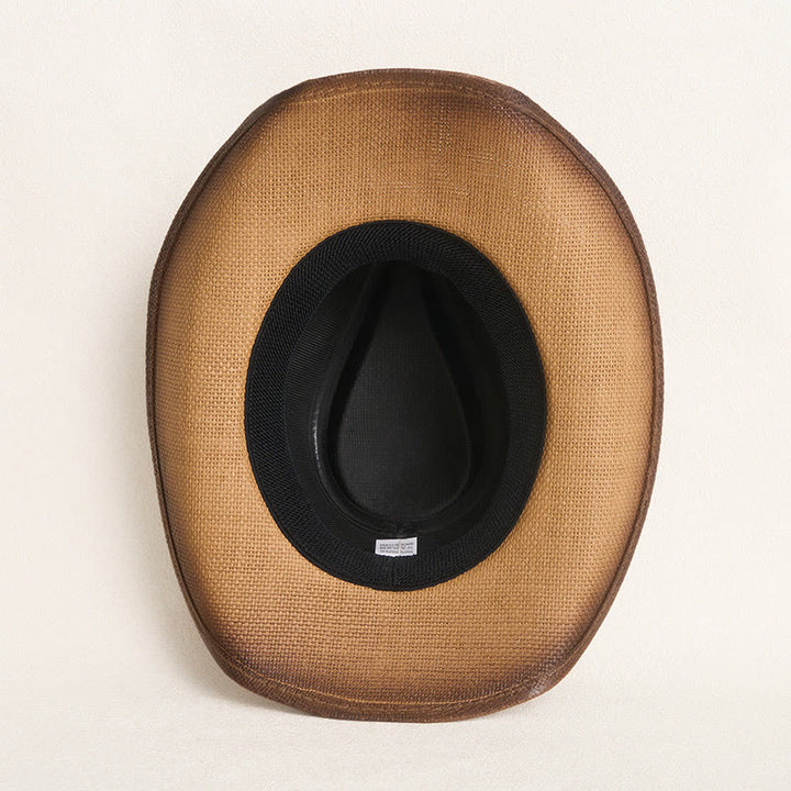 Chapeau de cowboy western vintage en paille à large bord orné d'une tête de taureau - image 7