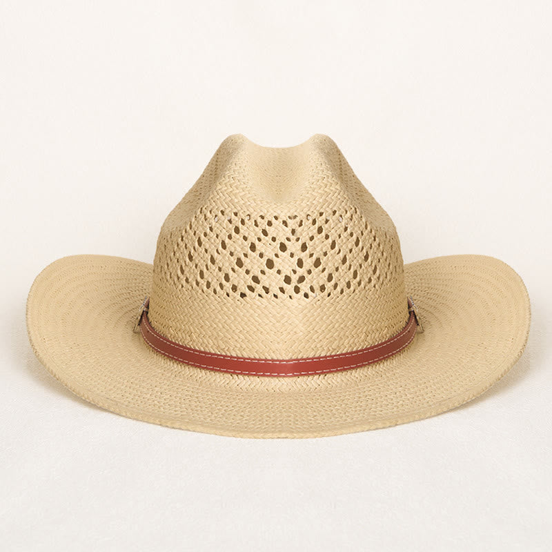 Chapeau de cowboy en paille à larges bords avec bandeau en cuir, idéal pour la plage en couple - image 4
