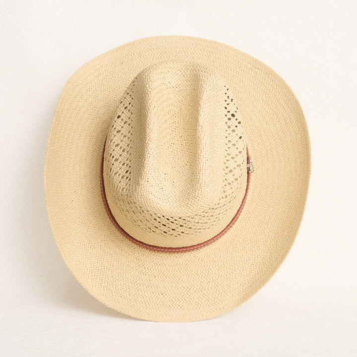 Chapeau de cowboy en paille à larges bords avec bandeau en cuir, idéal pour la plage en couple - image 6