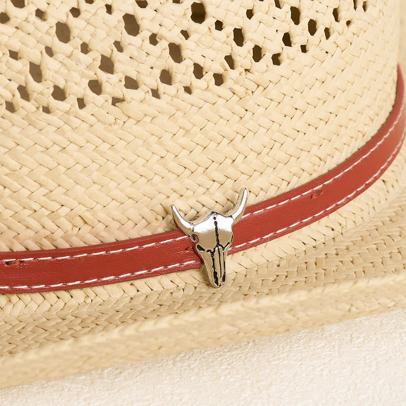 Chapeau de cowboy en paille à larges bords avec bandeau en cuir, idéal pour la plage en couple - image 2