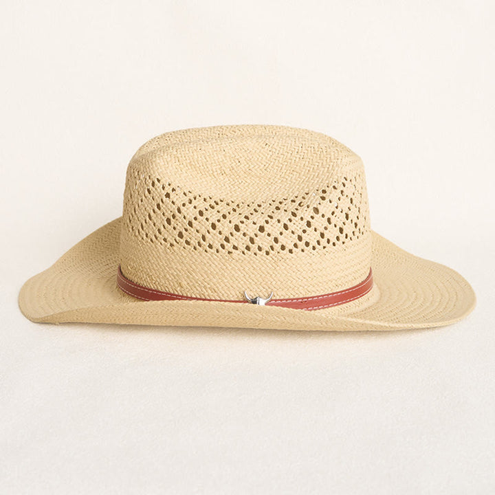 Chapeau de cowboy en paille à larges bords avec bandeau en cuir, idéal pour la plage en couple - image 5