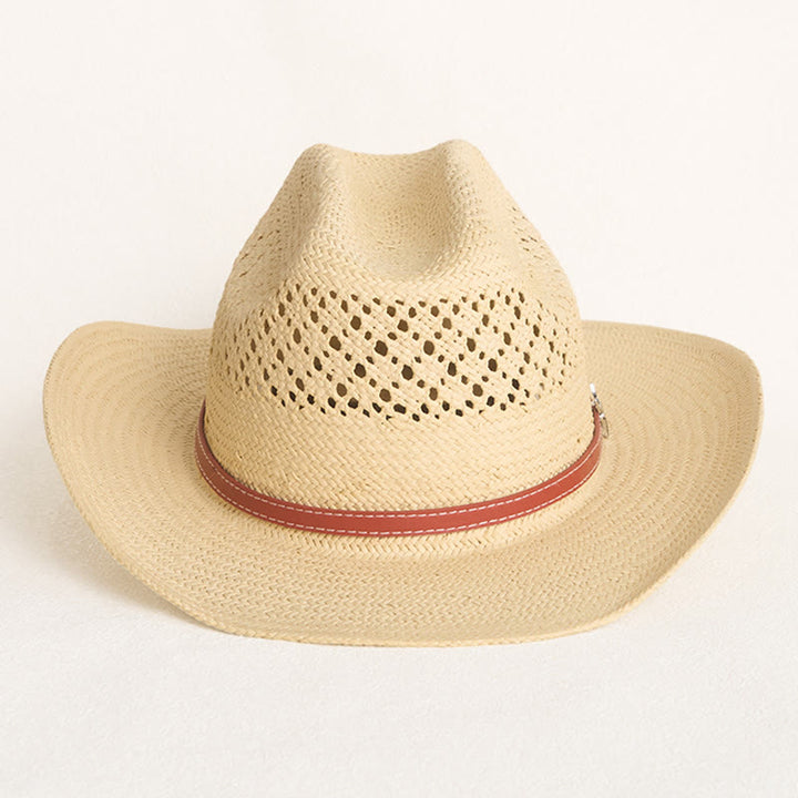 Chapeau de cowboy en paille à larges bords avec bandeau en cuir, idéal pour la plage en couple - image 1
