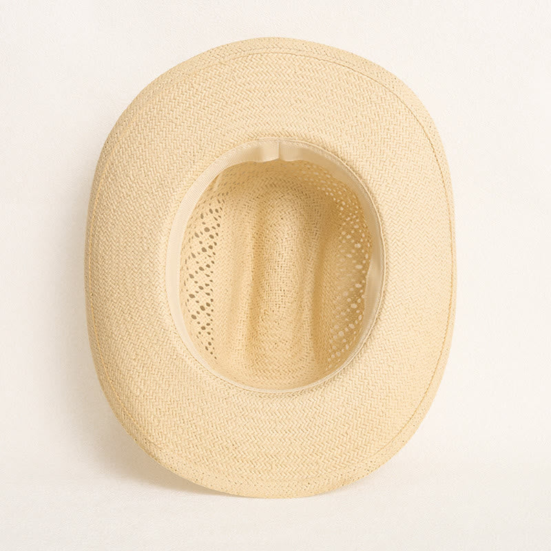 Chapeau de cowboy en paille à larges bords avec bandeau en cuir, idéal pour la plage en couple - image 7