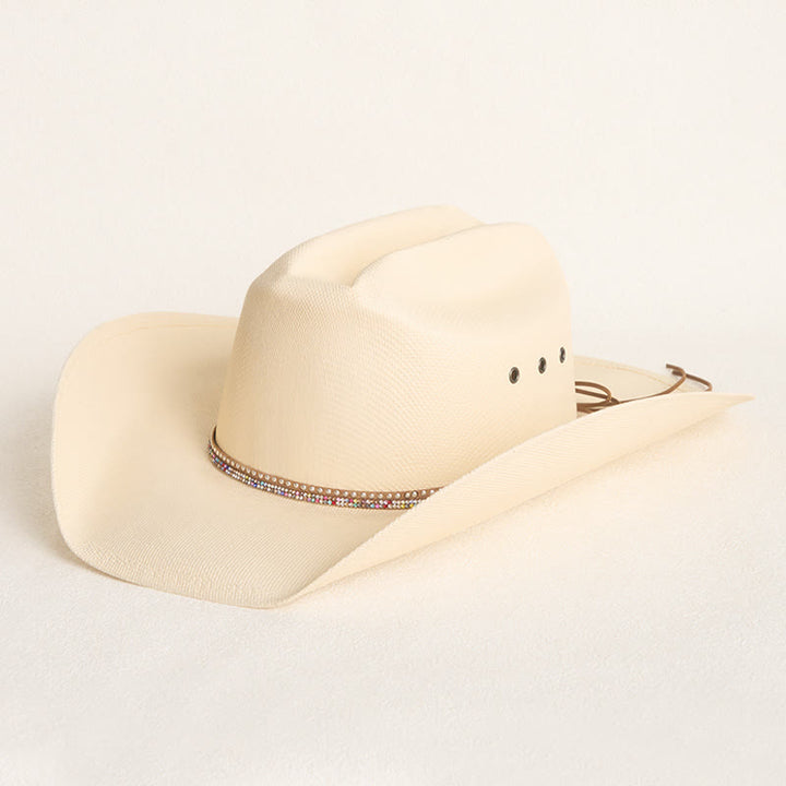 Chapeau de cowboy en paille rigide à large bord avec protection solaire - Beige - M (22"-22 7/8") - image 0