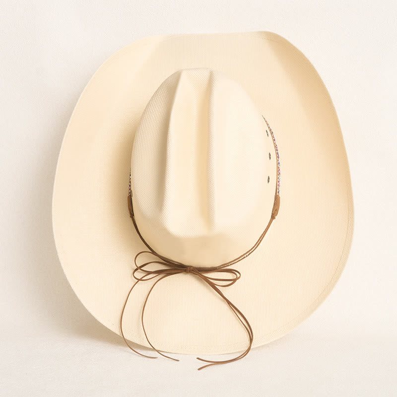 Chapeau de cowboy en paille rigide à large bord avec protection solaire - image 6