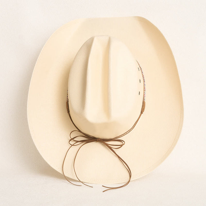 Chapeau de cowboy en paille rigide à large bord avec protection solaire - image 6