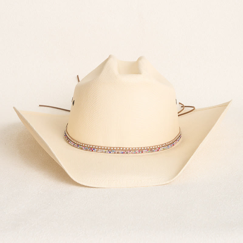 Chapeau de cowboy en paille rigide à large bord avec protection solaire - image 1
