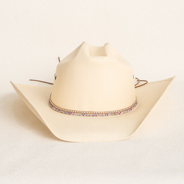 Chapeau de cowboy en paille rigide à large bord avec protection solaire - image 1