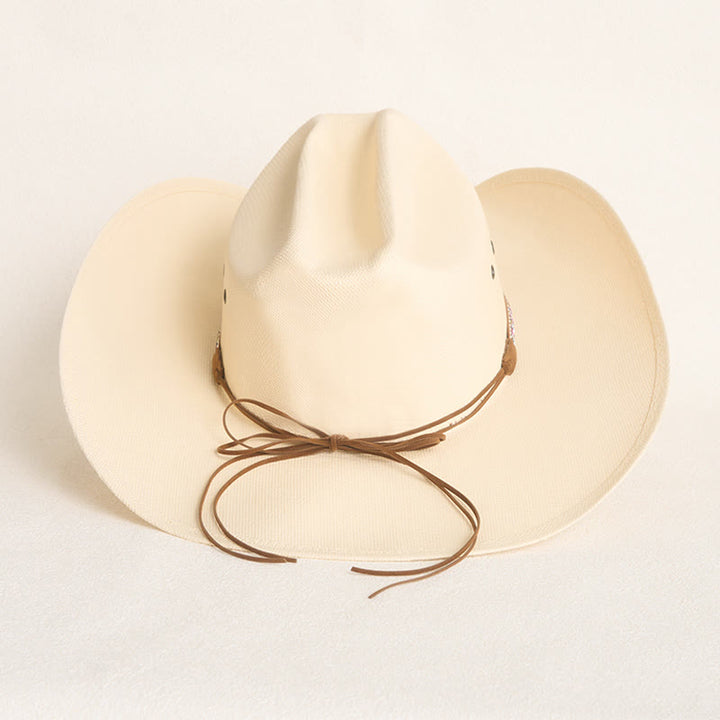 Chapeau de cowboy en paille rigide à large bord avec protection solaire - image 5