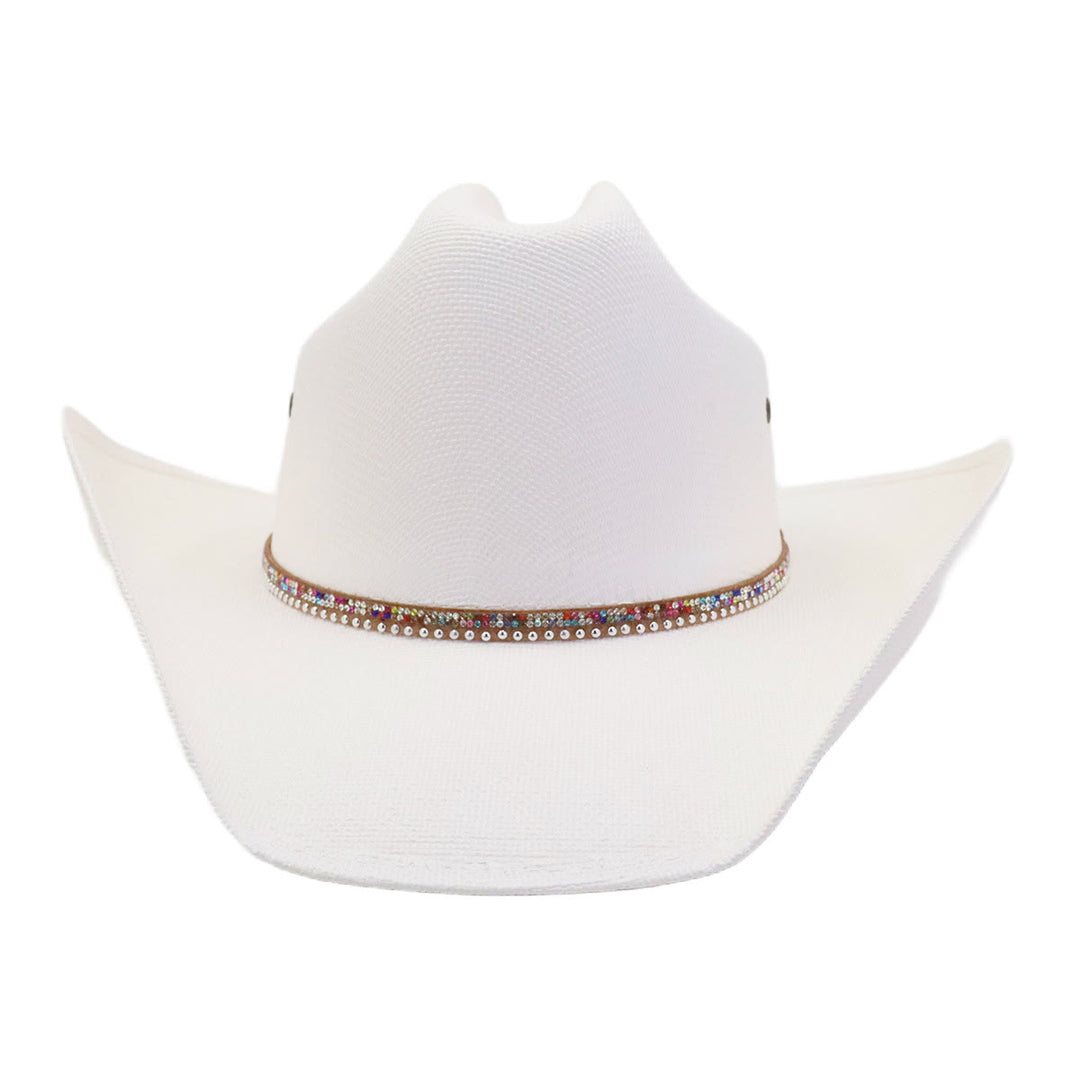 Chapeau de cowboy en paille rigide à large bord avec protection solaire - Blanc - M (22"-22 7/8") - image 8