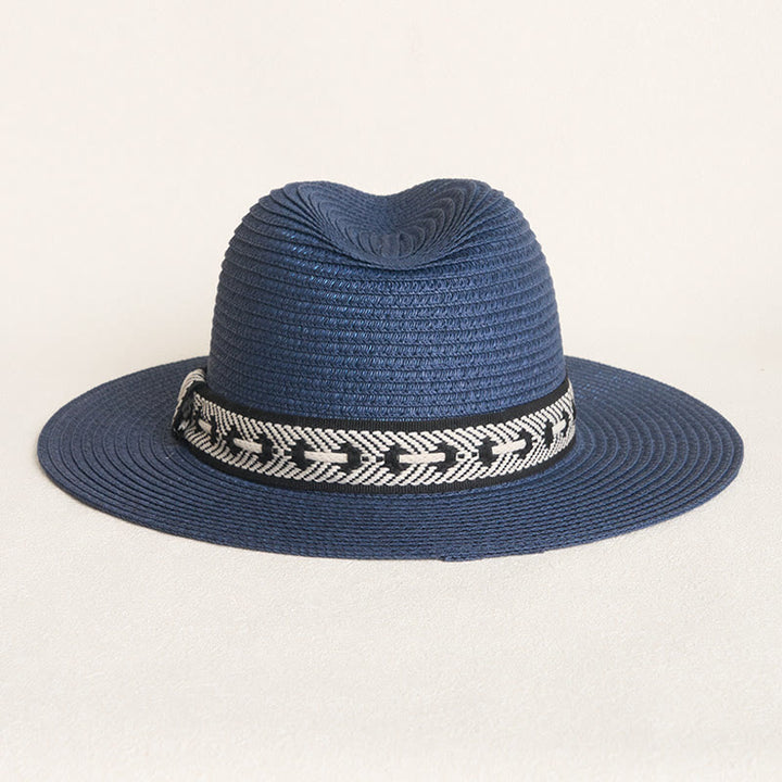 Chapeau de paille à calotte plate pour femme avec bandeau décoratif - image 4
