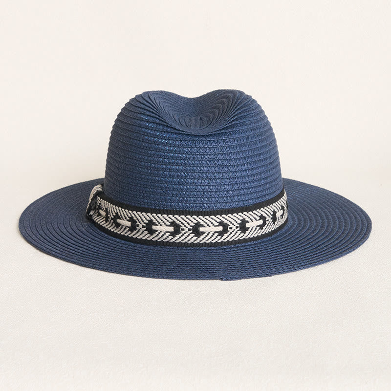 Chapeau de paille à calotte plate pour femme avec bandeau décoratif - image 4