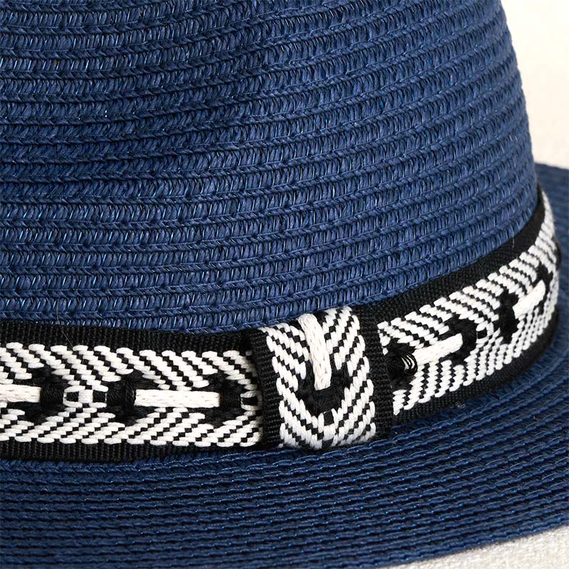 Chapeau de paille à calotte plate pour femme avec bandeau décoratif - image 2