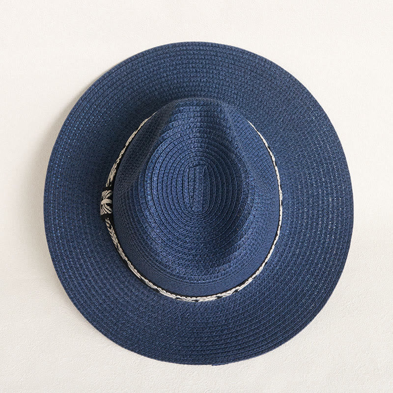 Chapeau de paille à calotte plate pour femme avec bandeau décoratif - image 5