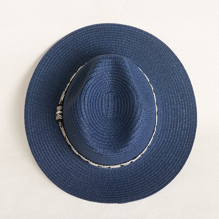 Chapeau de paille à calotte plate pour femme avec bandeau décoratif - image 5